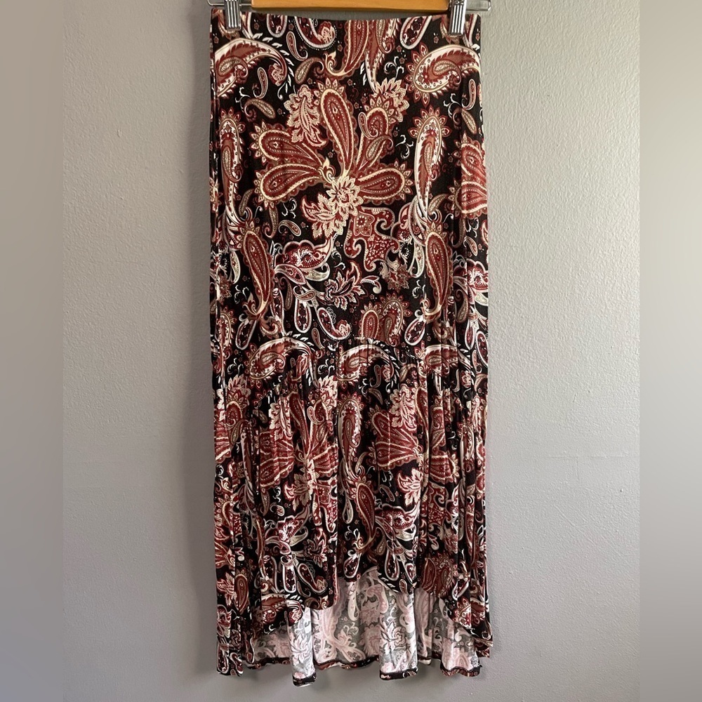 Mango high-low ruffle pull on paisley midi skirt. Size X-Small